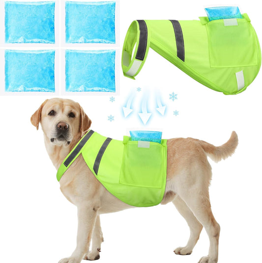 2-Pack Dog Cooling Vests with 4 Reusable Ice Packs – Adjustable Summer Cooling Harness Jacket for Dogs (Large)