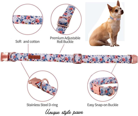 Red Rose Dog Collar – Metal Buckle, Cute & Durable