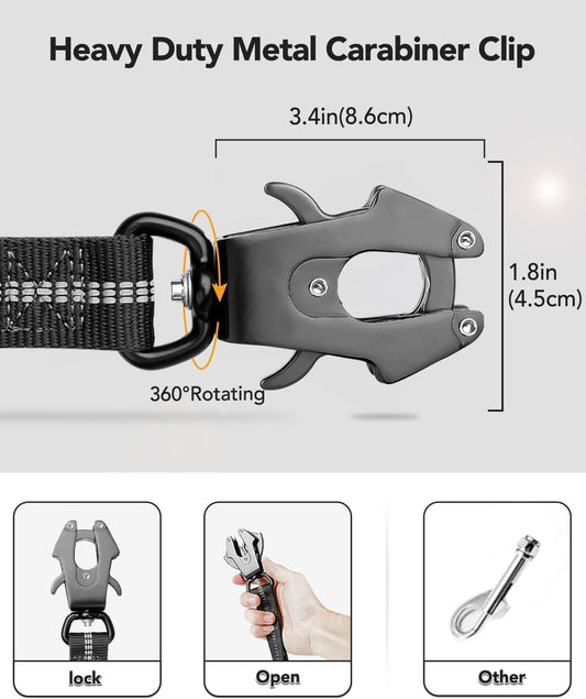 Tactical Bungee Dog Leash – 4–6FT, Black, No-Pull