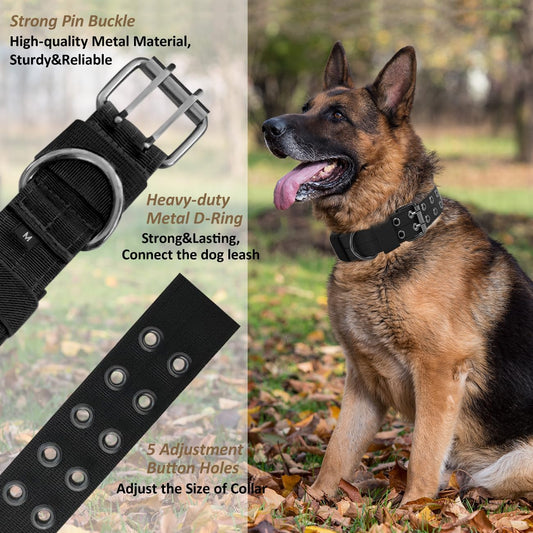 Tactical Dog Collar – Heavy-Duty Adjustable Military Nylon Collar with Metal Buckle (Black, L)