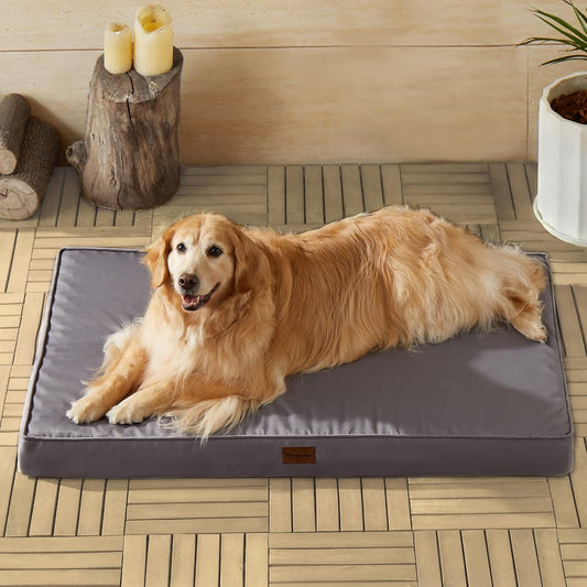 Outdoor Dog Beds for Large Dogs, Waterproof Dog Bed for Medium, Large, Extra Large Dogs, Orthopedic Pet Bed with Removable Washable Cover, Egg Crate Foam Pet Bed Mat. (36 X 27 In, Grey)