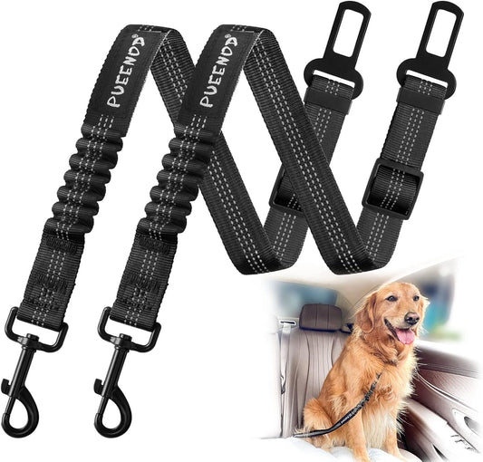 2-Pack Adjustable Dog Seat Belts – Elastic Bungee & Reflective Nylon