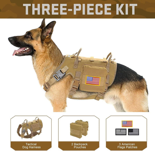 Tactical Dog Harness – Medium, No-Pull, Brown