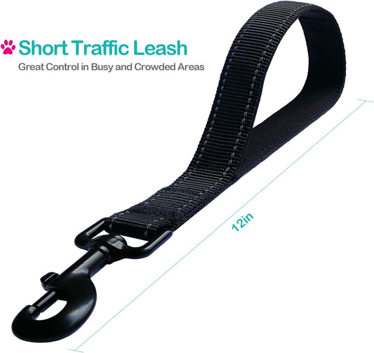Short Dog Leash with Padded Handle – 12", Black