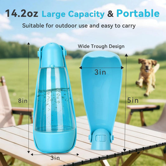 3-in-1 Portable Dog Water Bottle – Foldable Bowl, Food Container & Poop Scooper, 14.2oz (Blue)