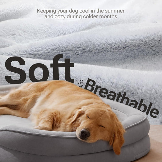 Orthopedic XL Dog Bed – Faux Fur, Washable, Grey