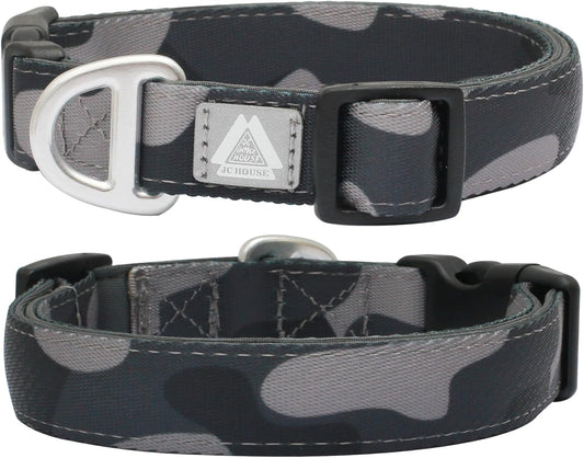 Soft Padded Dog Collar, Neck 9’’-14’’, Adjustable Heavy Duty Collar with 3M Reflective Logo for Small Dogs, Camo Dark Gray, S