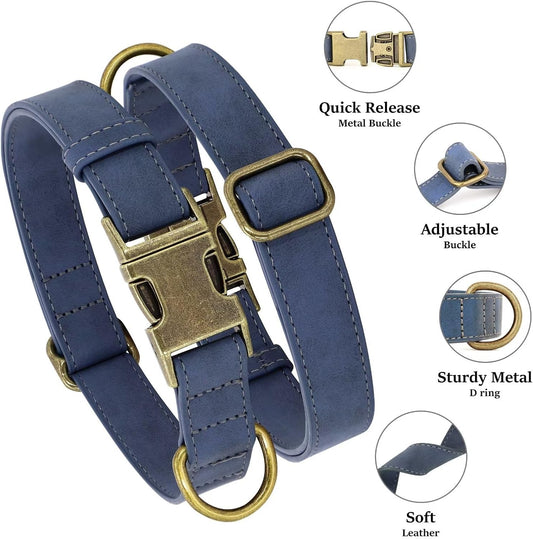 Soft PU Leather Dog Collar – Adjustable, Easy-Clean (Blue, Small)