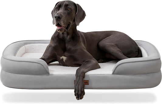 Orthopedic XL Dog Bed – Faux Fur, Washable, Grey