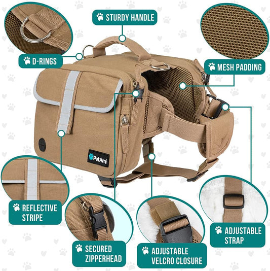 Dog Saddlebag Backpack – Tactical, Tan, Large