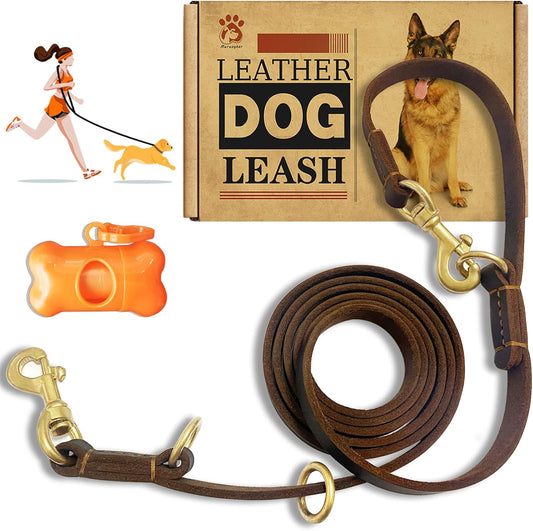 8FT Hands-Free Leather Dog Leash – Durable & Strong