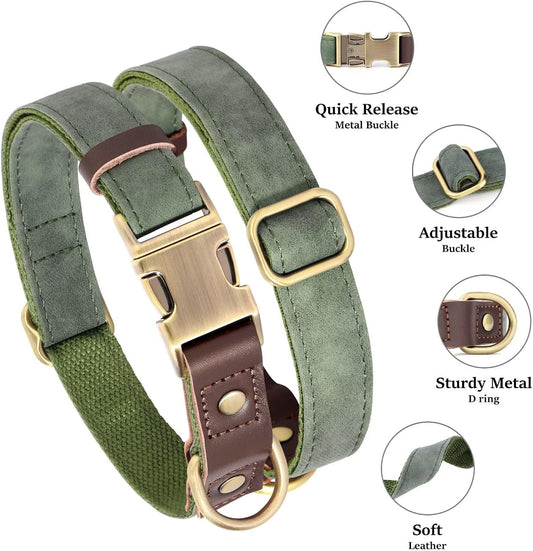 Soft PU Leather Dog Collar – Green, Small (10–15")
