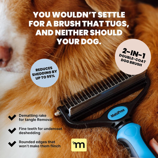 2-in-1 Dog Deshedding Brush & Undercoat Rake – Pet Grooming Tool for Medium