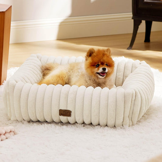 Cozy Fleece Dog Bed – Cream, 25"x21", Washable