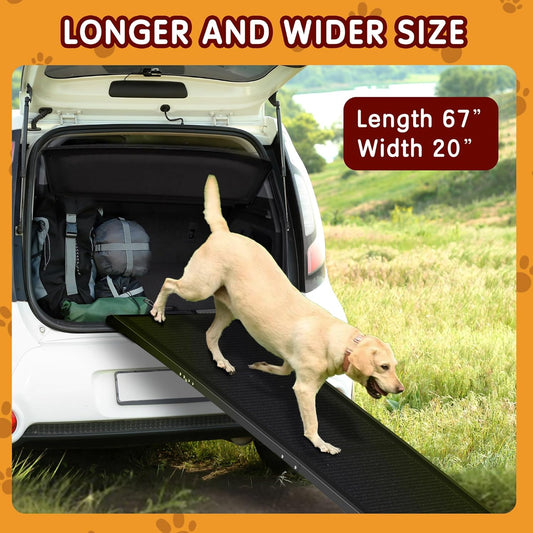 Extra Wide Foldable Dog Car Ramp – 67"x20", Non-Slip Surface