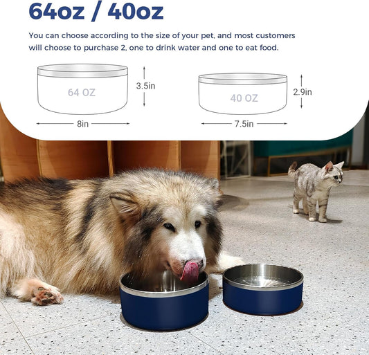 Stainless Steel Dog Bowl – 40 oz, Non-Slip Blue