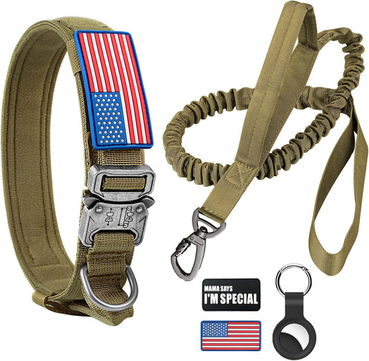 Tactical Dog Collar & Leash Set – XL, Camo Brown
