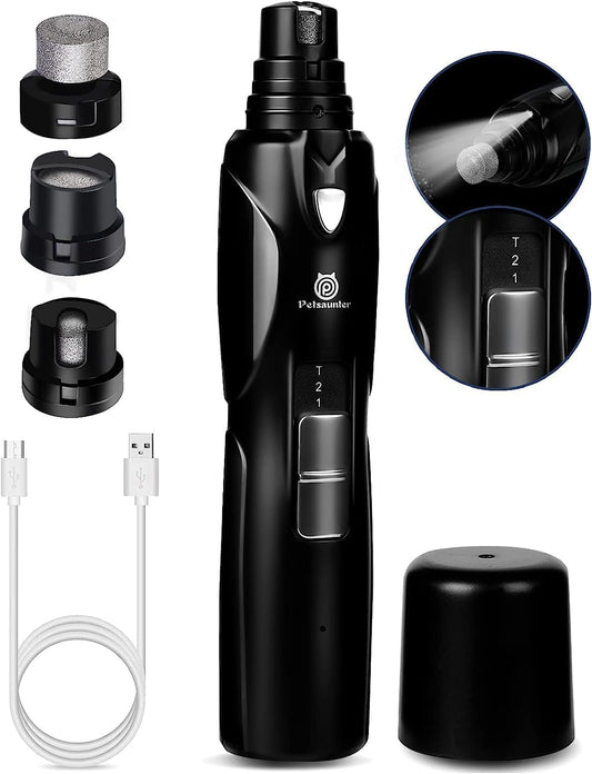 2-Speed Dog Nail Grinder with LED Light – Low Noise, 3 Ports 