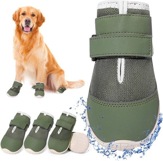 Breathable Anti-Slip Dog Boots – Size 8, Green