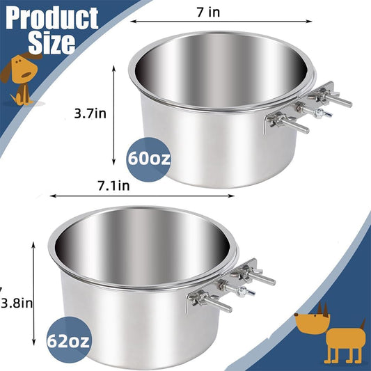2-Pack Hanging Dog Bowls – No-Spill Stainless Steel Crate Cups