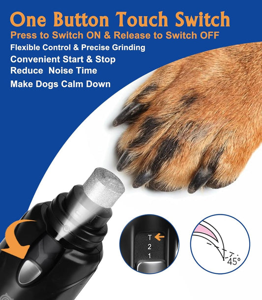 2-Speed Dog Nail Grinder with LED Light – Low Noise, 3 Ports 