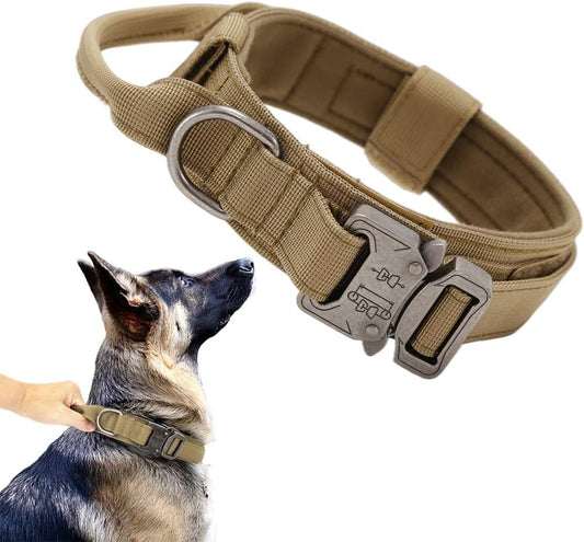 Tactical Dog Collar – Heavy-Duty Nylon, Brown (L)